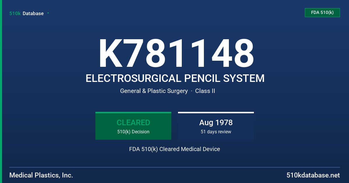 K781148 ELECTROSURGICAL PENCIL SYSTEM FDA 510(k) Cleared Medical Device