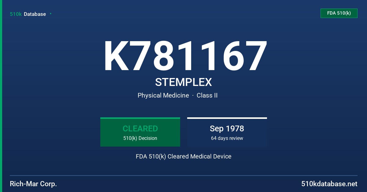 K781167 STEMPLEX FDA 510(k) Cleared Medical Device