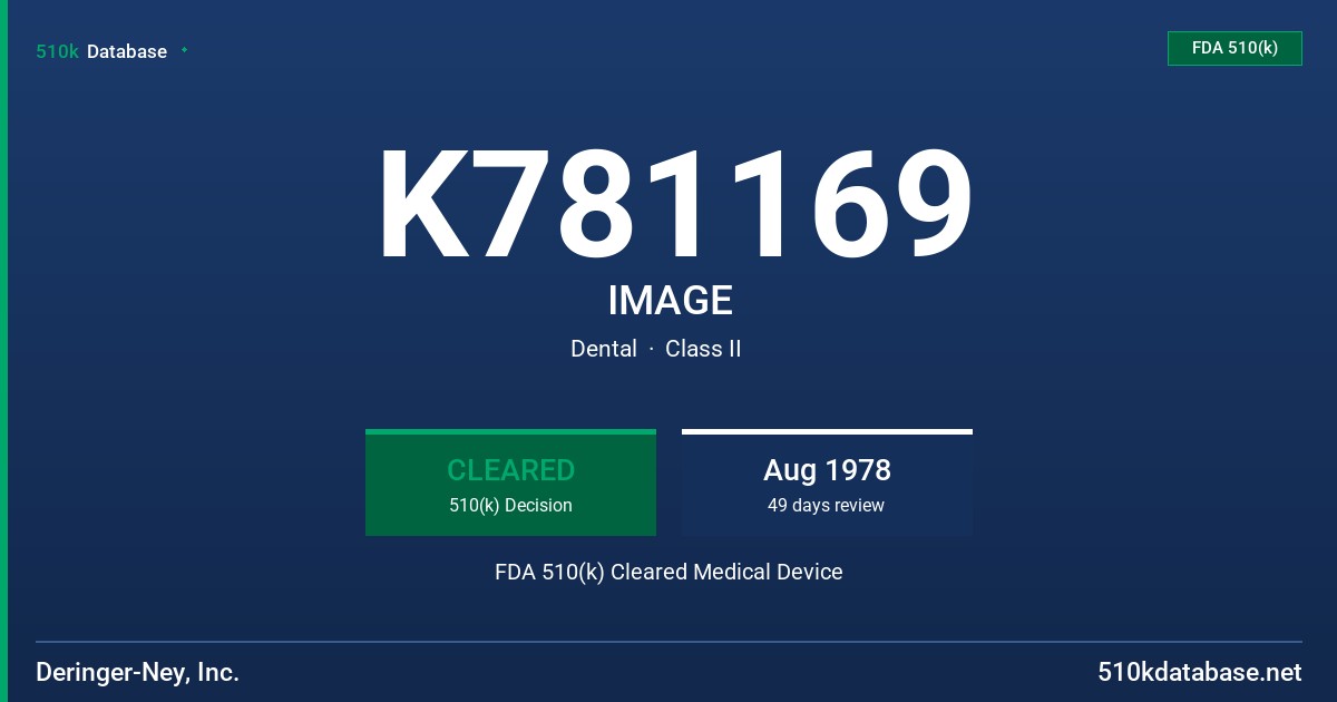 K781169 IMAGE FDA 510(k) Cleared Medical Device