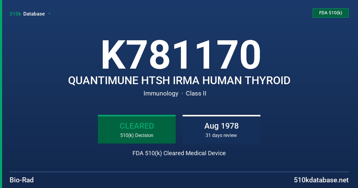K781170 QUANTIMUNE HTSH IRMA HUMAN THYROID FDA 510(k) Cleared Medical Device