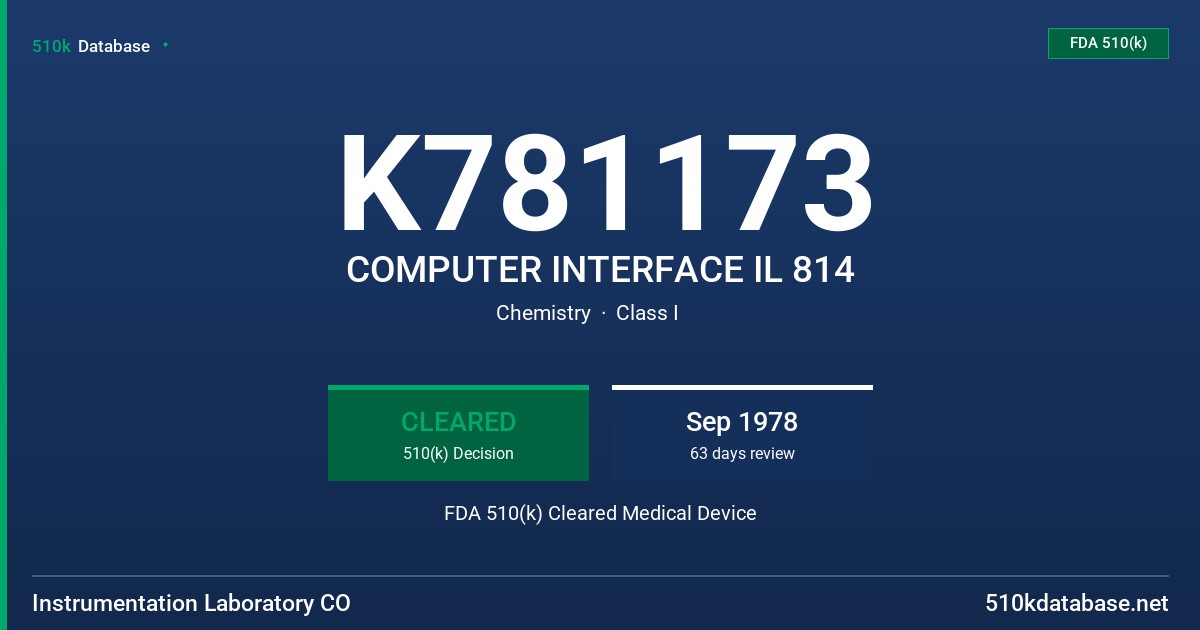 K781173 COMPUTER INTERFACE IL 814 FDA 510(k) Cleared Medical Device