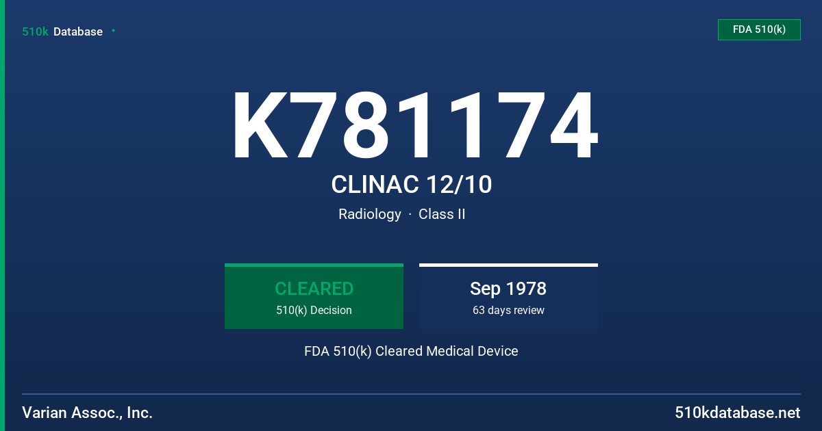 K781174 CLINAC 12/10 FDA 510(k) Cleared Medical Device