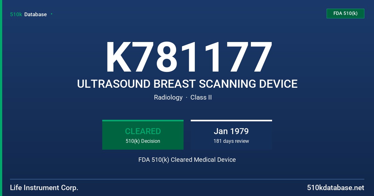 K781177 ULTRASOUND BREAST SCANNING DEVICE FDA 510(k) Cleared Medical Device