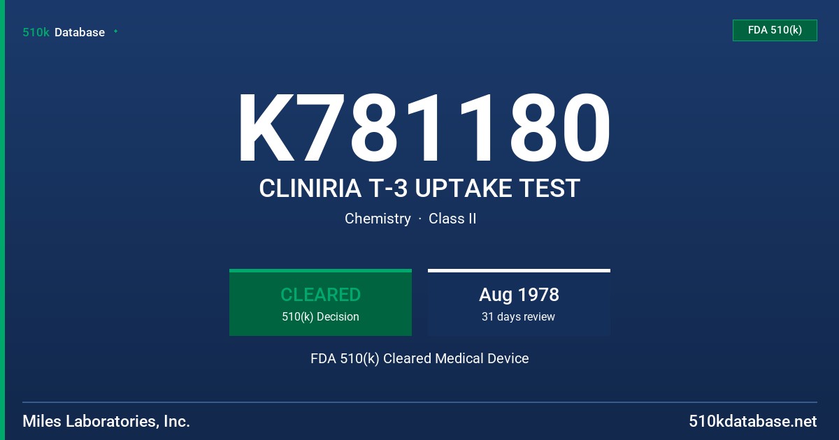 K781180 CLINIRIA T-3 UPTAKE TEST FDA 510(k) Cleared Medical Device