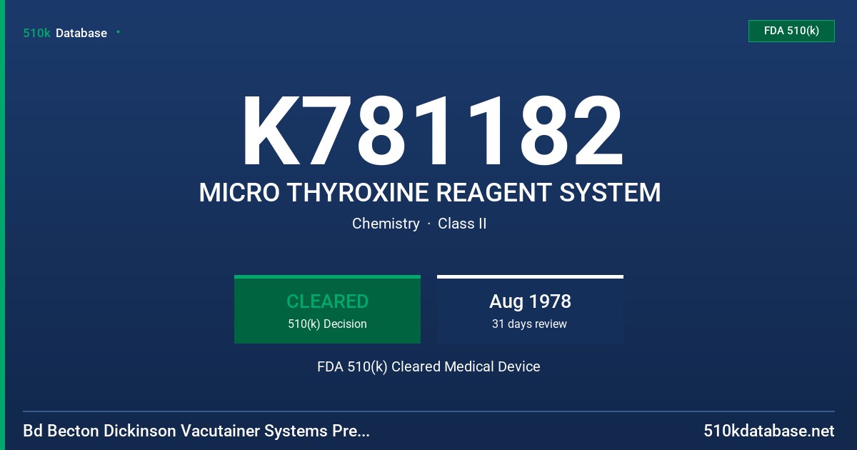 K781182 MICRO THYROXINE REAGENT SYSTEM FDA 510(k) Cleared Medical Device