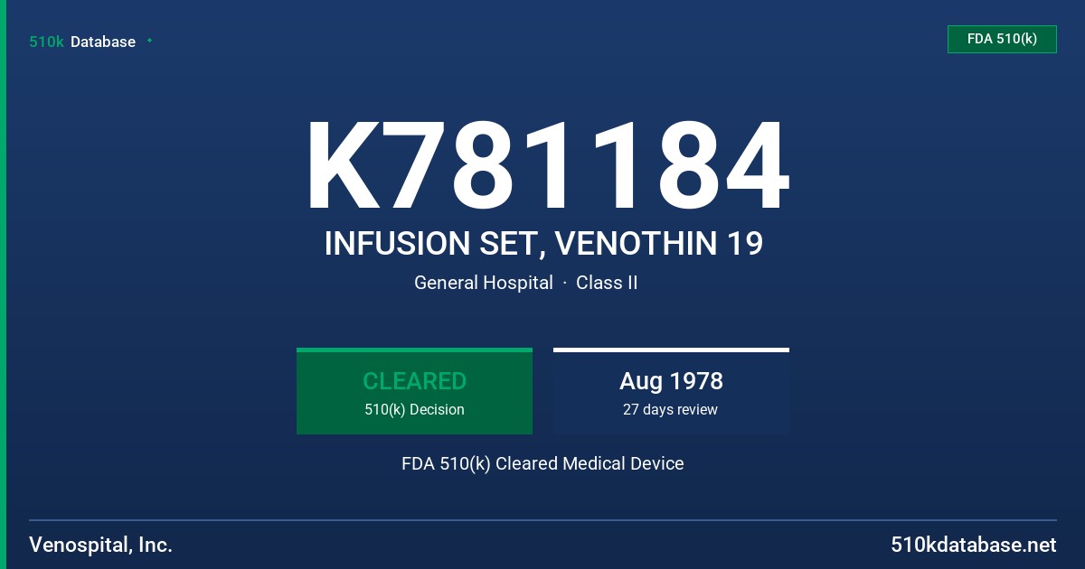 K781184 INFUSION SET, VENOTHIN 19 FDA 510(k) Cleared Medical Device