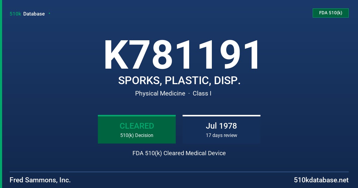 K781191 SPORKS, PLASTIC, DISP. FDA 510(k) Cleared Medical Device