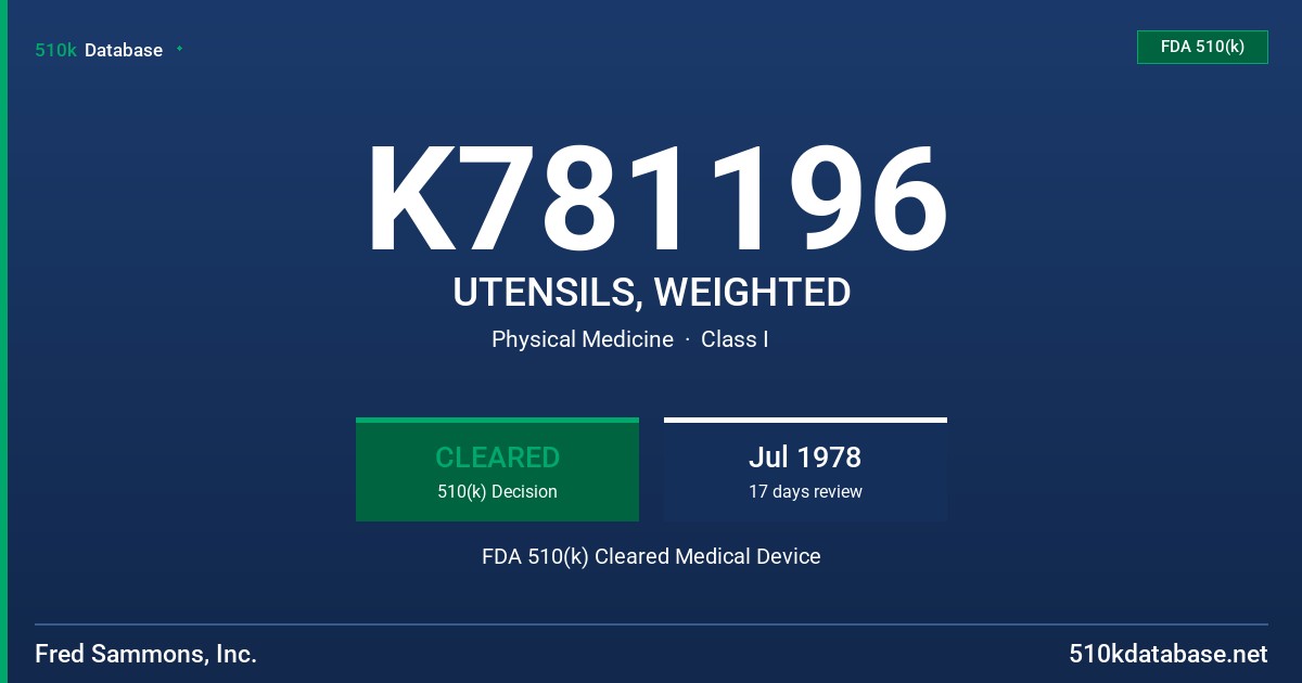 K781196 UTENSILS, WEIGHTED FDA 510(k) Cleared Medical Device