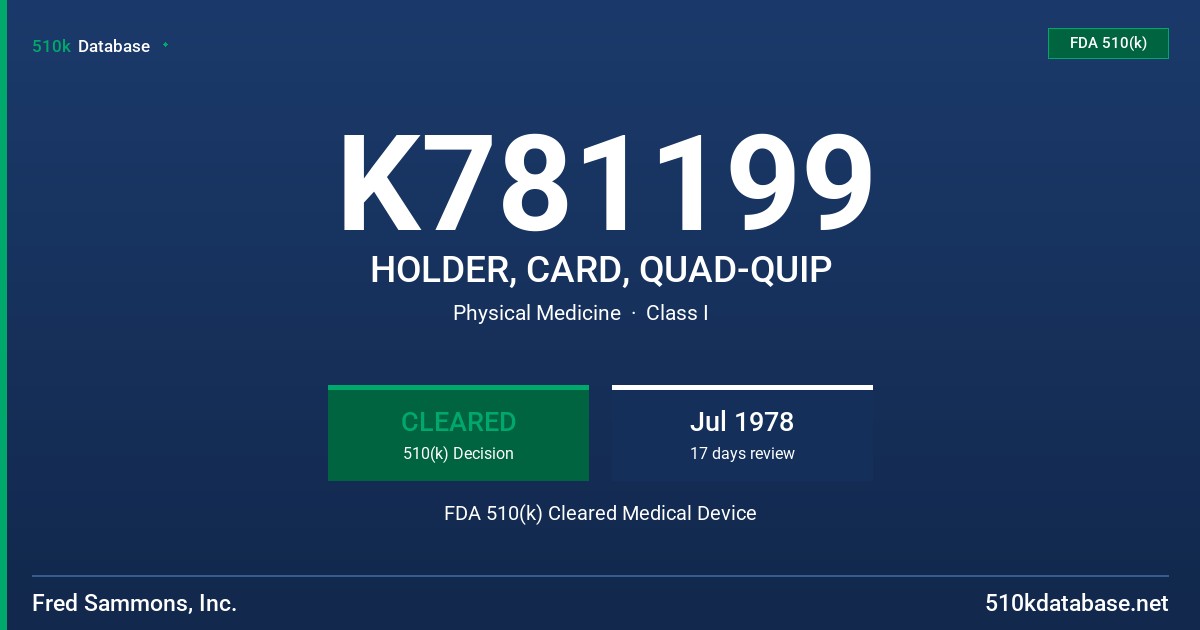 K781199 HOLDER, CARD, QUAD-QUIP FDA 510(k) Cleared Medical Device