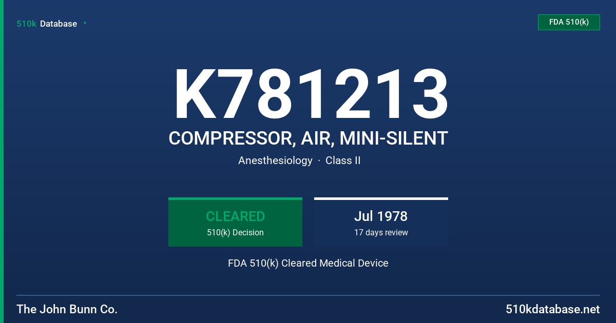 K781213 COMPRESSOR, AIR, MINI-SILENT FDA 510(k) Cleared Medical Device