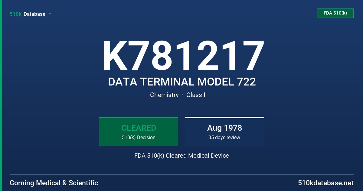 K781217 DATA TERMINAL MODEL 722 FDA 510(k) Cleared Medical Device