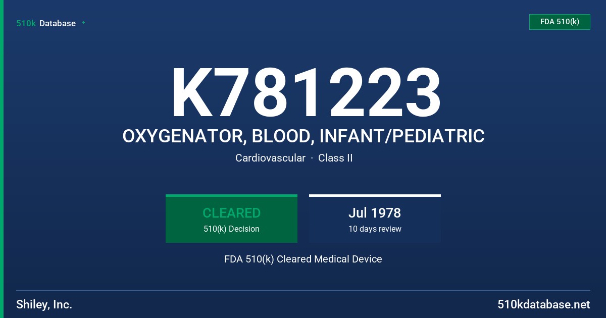 K781223 OXYGENATOR, BLOOD, INFANT/PEDIATRIC FDA 510(k) Cleared Medical Device