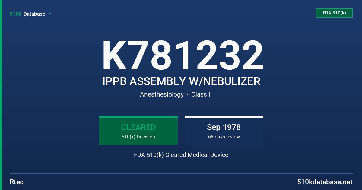 K781232 IPPB ASSEMBLY W/NEBULIZER FDA 510(k) Cleared Medical Device