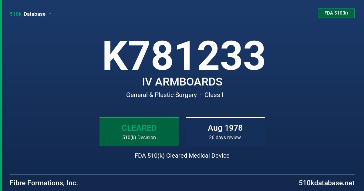 K781233 IV ARMBOARDS FDA 510(k) Cleared Medical Device