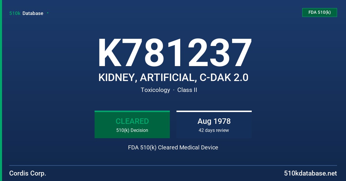 K781237 KIDNEY, ARTIFICIAL, C-DAK 2.0 FDA 510(k) Cleared Medical Device