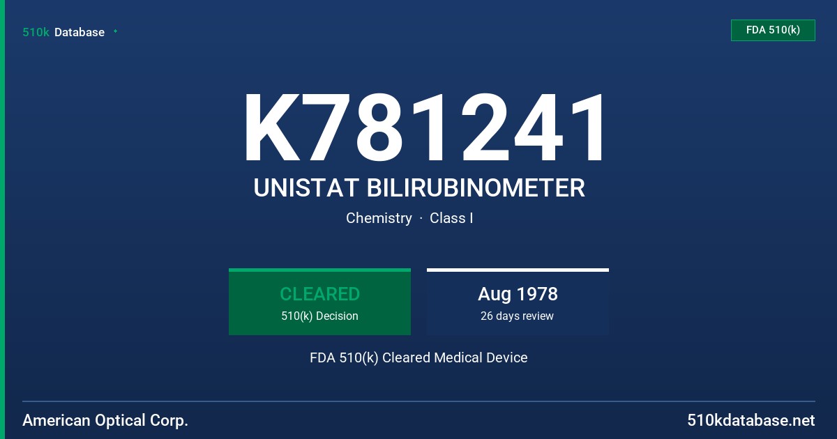 K781241 UNISTAT BILIRUBINOMETER FDA 510(k) Cleared Medical Device