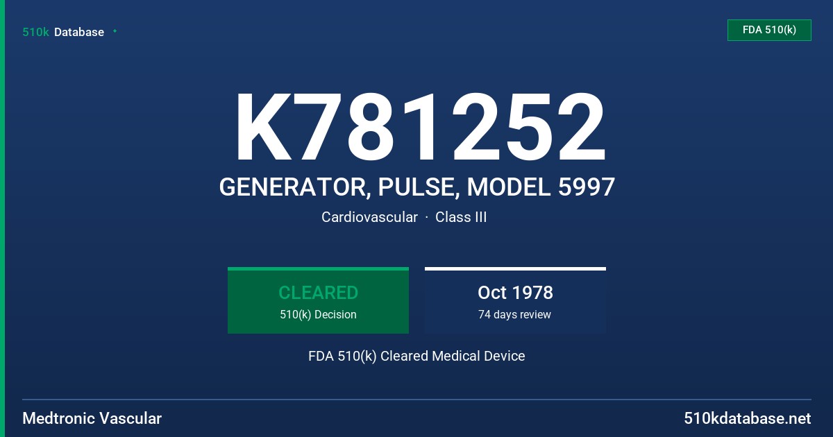 K781252 GENERATOR, PULSE, MODEL 5997 FDA 510(k) Cleared Medical Device