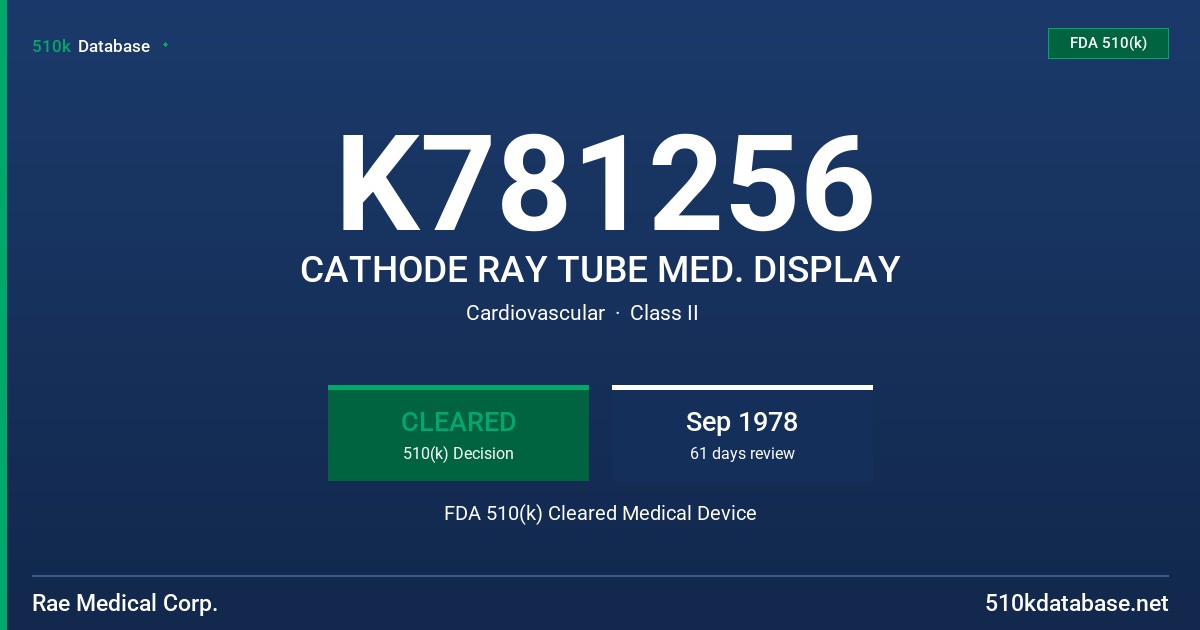 K781256 CATHODE RAY TUBE MED. DISPLAY FDA 510(k) Cleared Medical Device