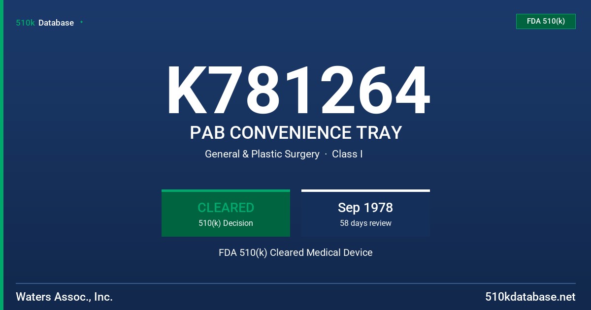 K781264 PAB CONVENIENCE TRAY FDA 510(k) Cleared Medical Device