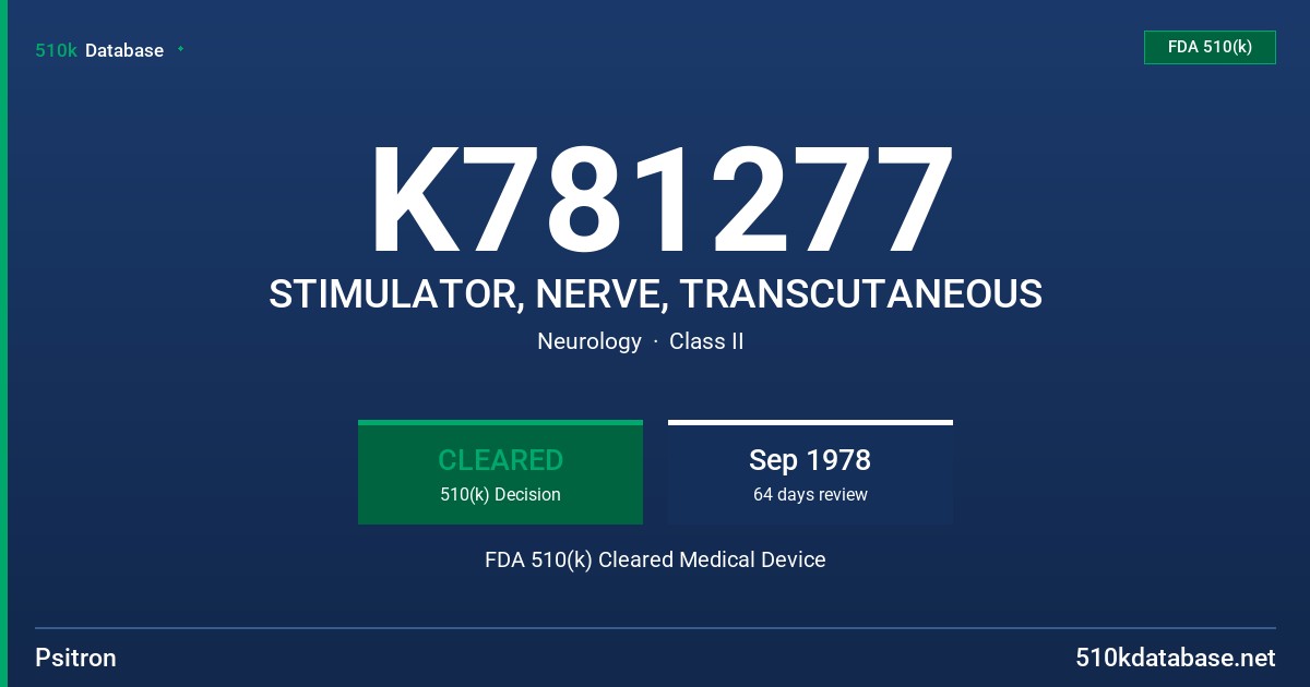 K781277 STIMULATOR, NERVE, TRANSCUTANEOUS FDA 510(k) Cleared Medical Device