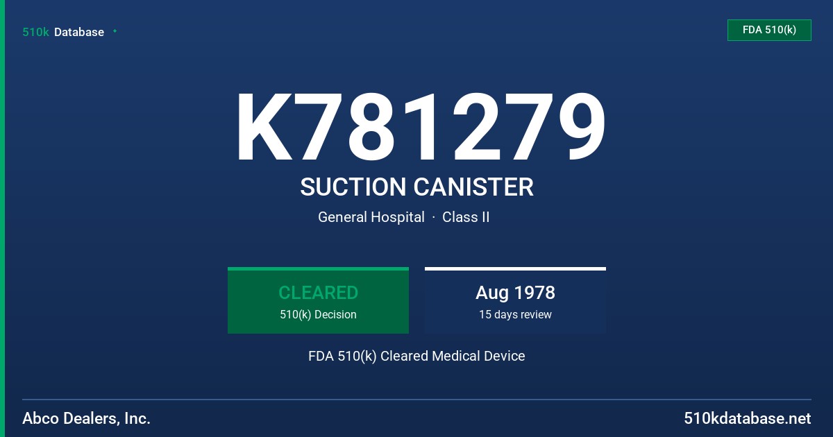 K781279 SUCTION CANISTER FDA 510(k) Cleared Medical Device