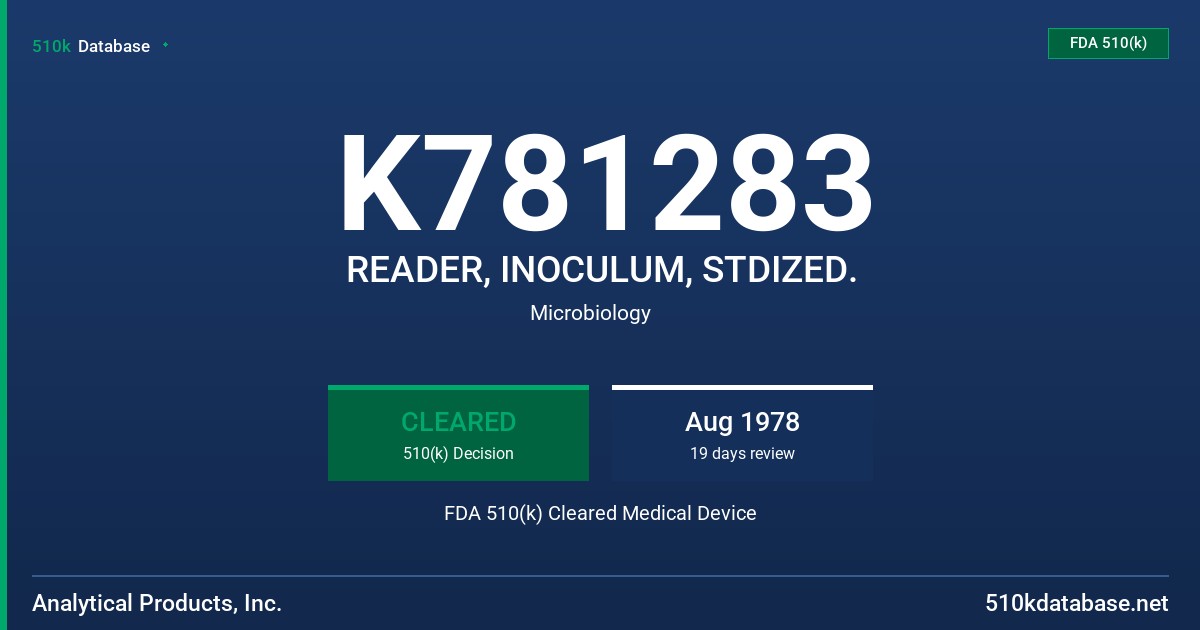 K781283 READER, INOCULUM, STDIZED. FDA 510(k) Cleared Medical Device