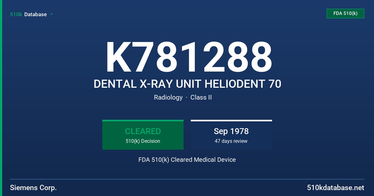K781288 DENTAL X-RAY UNIT HELIODENT 70 FDA 510(k) Cleared Medical Device