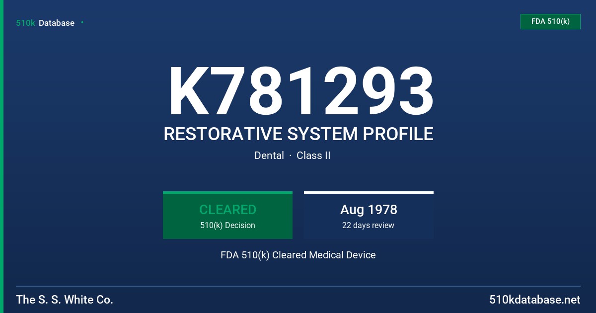 K781293 RESTORATIVE SYSTEM PROFILE FDA 510(k) Cleared Medical Device
