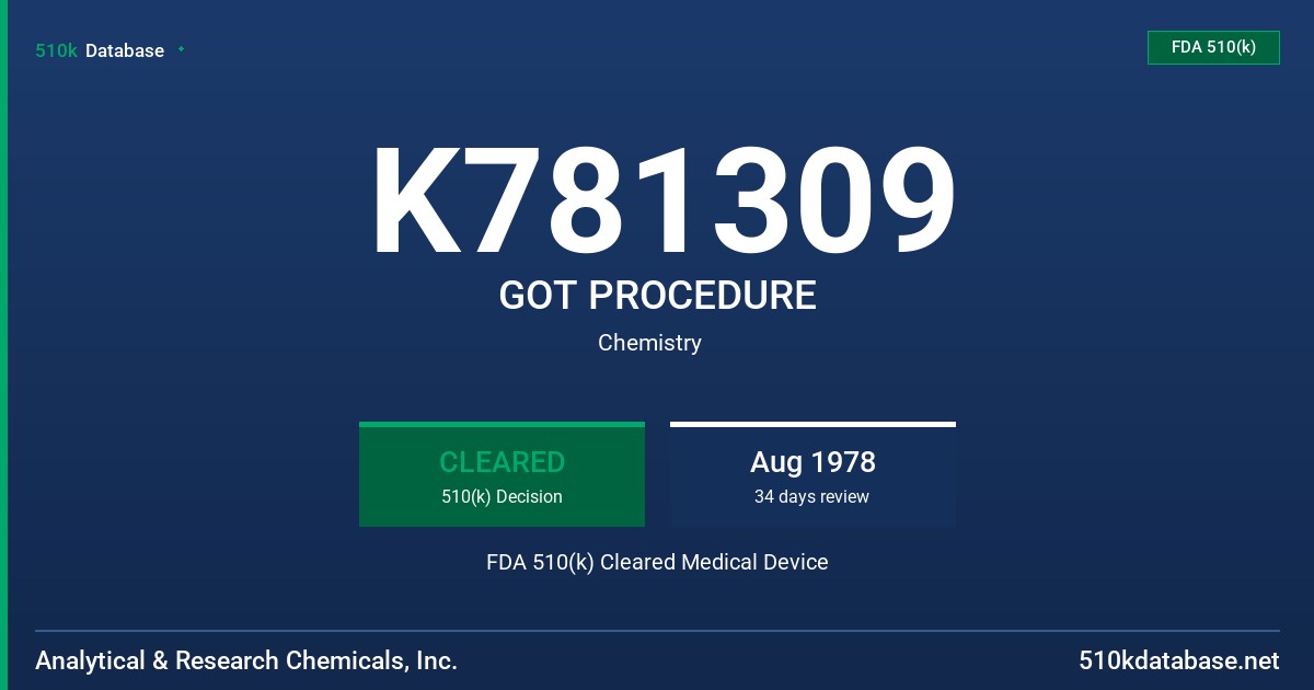 K781309 GOT PROCEDURE FDA 510(k) Cleared Medical Device