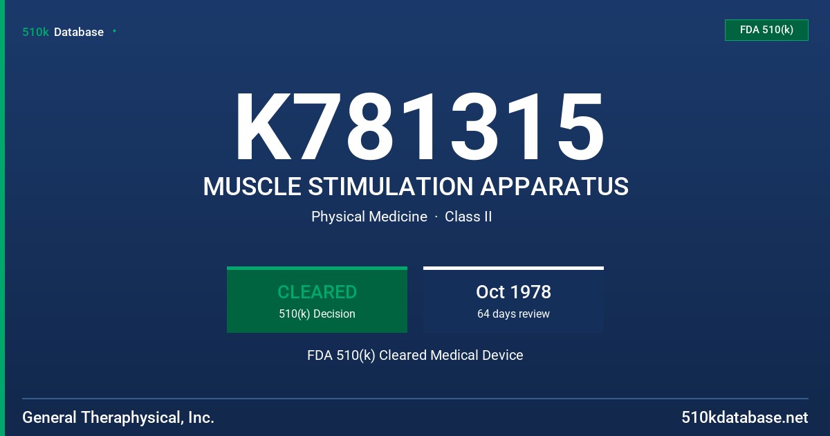 K781315 MUSCLE STIMULATION APPARATUS FDA 510(k) Cleared Medical Device