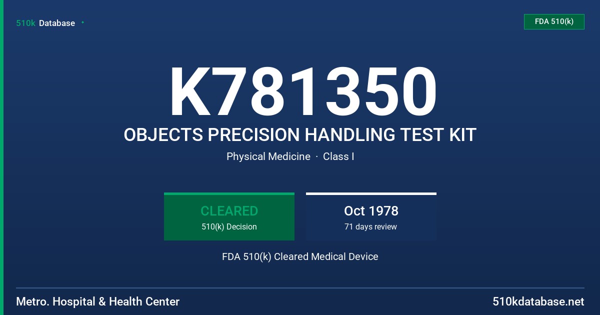 K781350 OBJECTS PRECISION HANDLING TEST KIT FDA 510(k) Cleared Medical Device