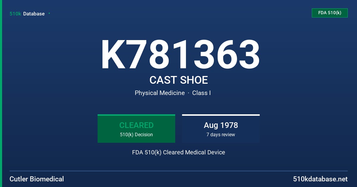 K781363 CAST SHOE FDA 510(k) Cleared Medical Device