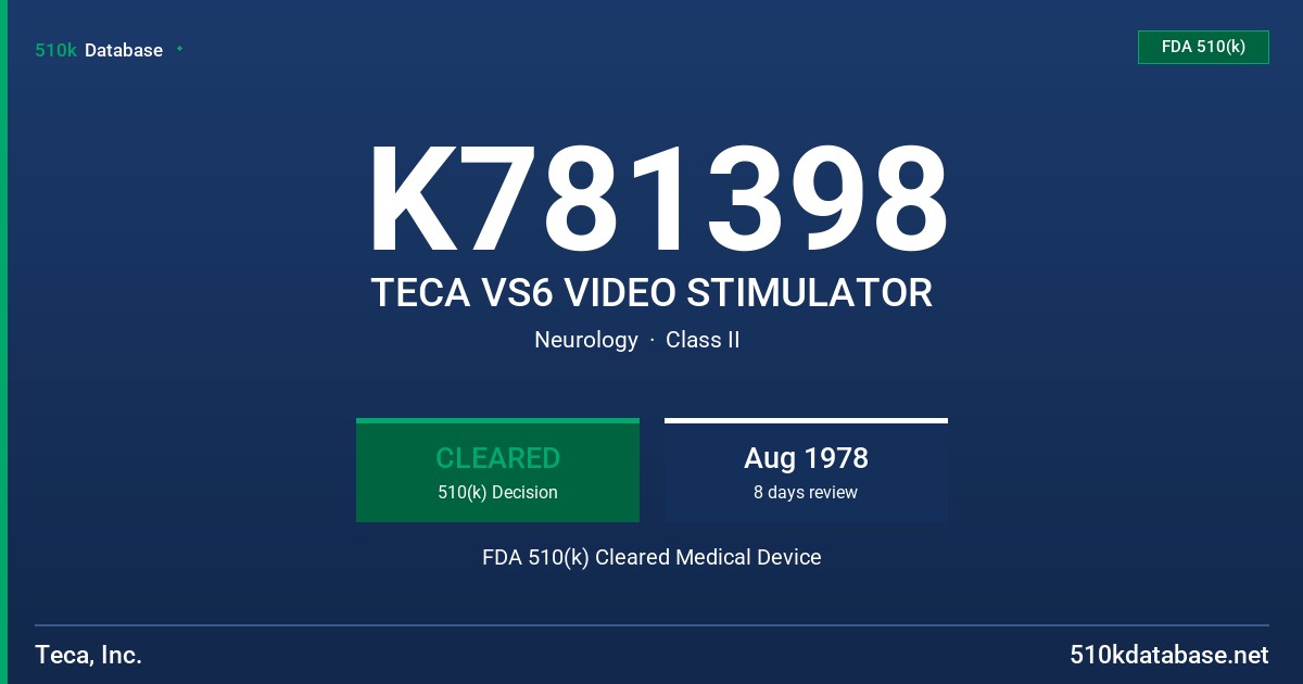 K781398 TECA VS6 VIDEO STIMULATOR FDA 510(k) Cleared Medical Device