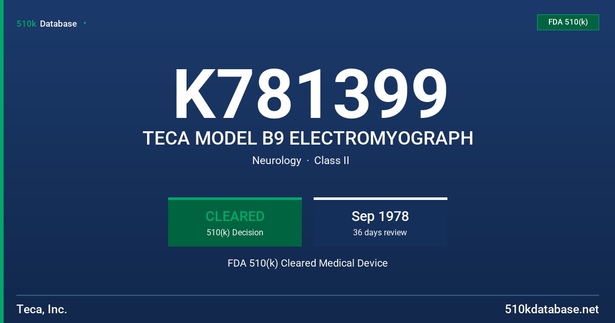 K781399 TECA MODEL B9 ELECTROMYOGRAPH FDA 510(k) Cleared Medical Device