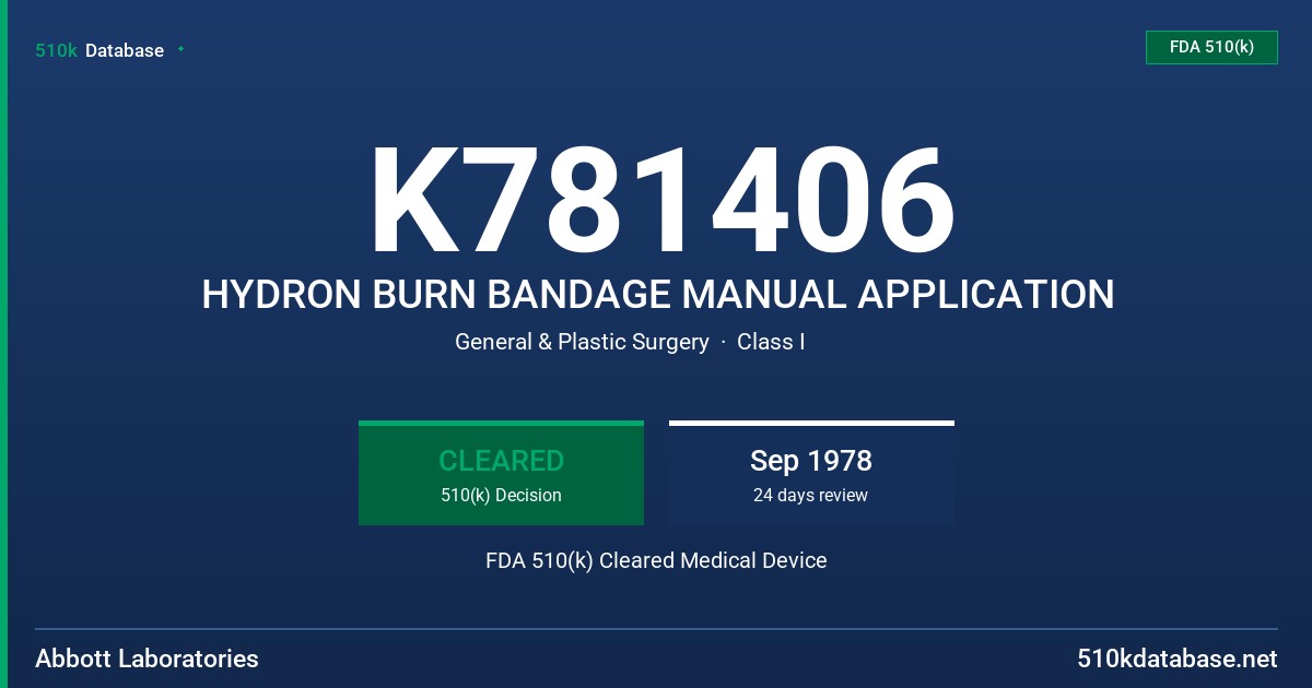 K781406 HYDRON BURN BANDAGE MANUAL APPLICATION FDA 510(k) Cleared Medical Device