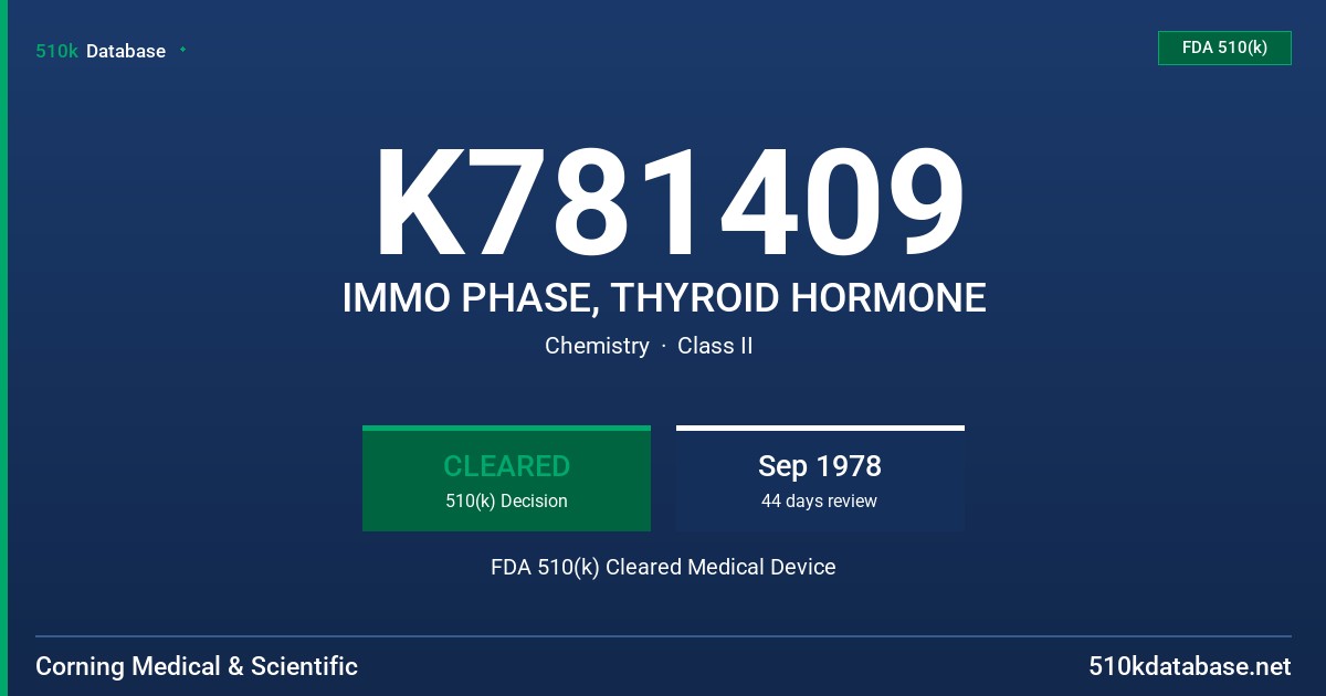 K781409 IMMO PHASE, THYROID HORMONE FDA 510(k) Cleared Medical Device