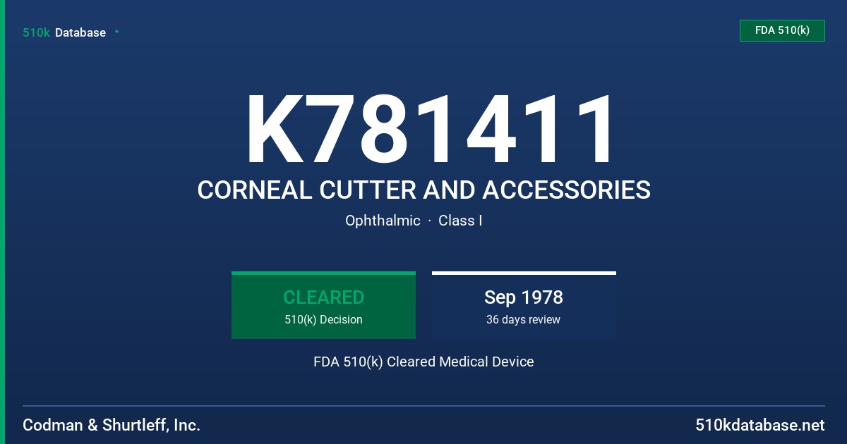 K781411 CORNEAL CUTTER AND ACCESSORIES FDA 510(k) Cleared Medical Device