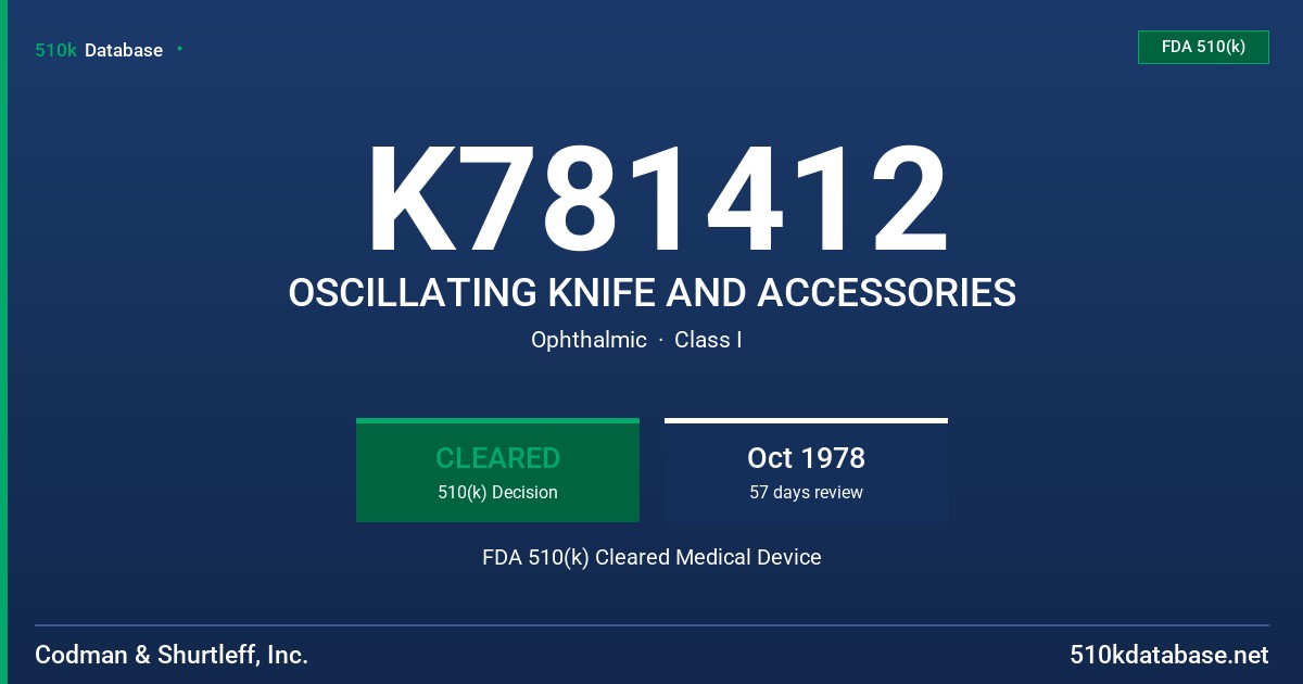 K781412 OSCILLATING KNIFE AND ACCESSORIES FDA 510(k) Cleared Medical Device