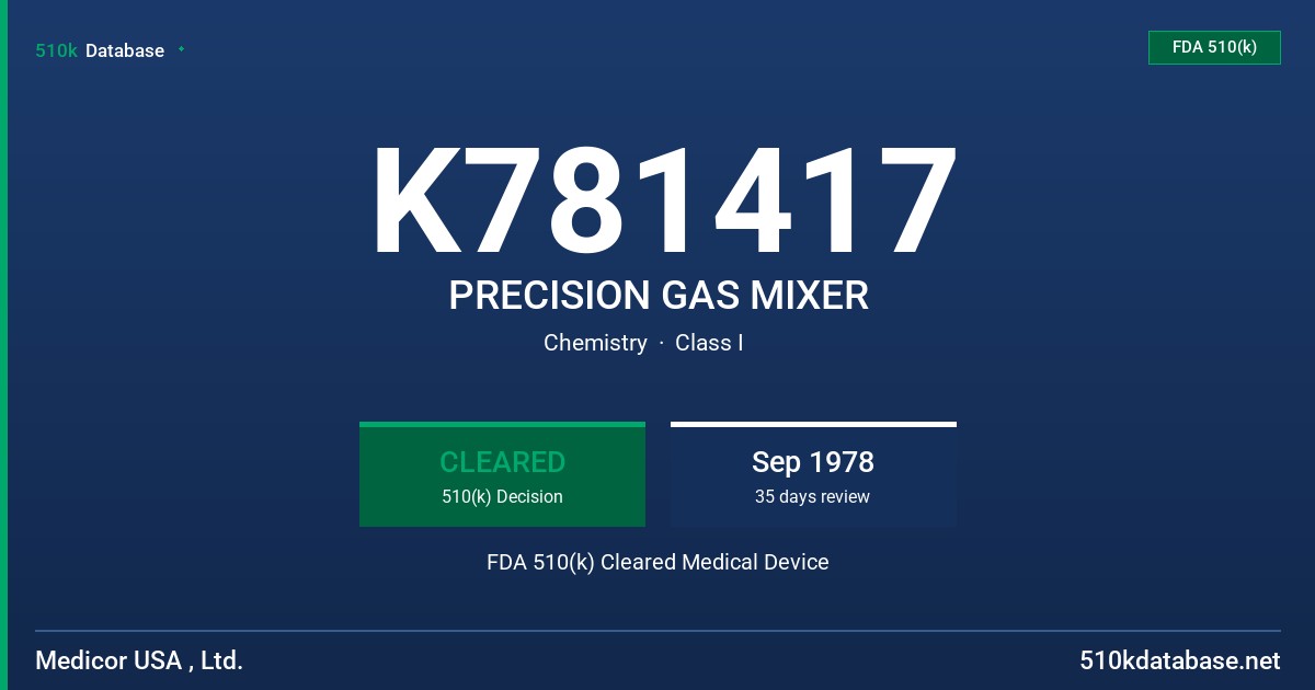 K781417 PRECISION GAS MIXER FDA 510(k) Cleared Medical Device
