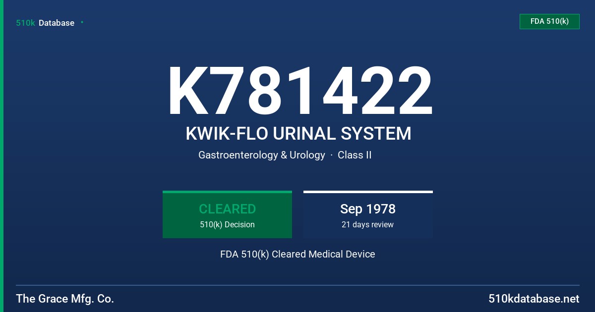 K781422 KWIK-FLO URINAL SYSTEM FDA 510(k) Cleared Medical Device