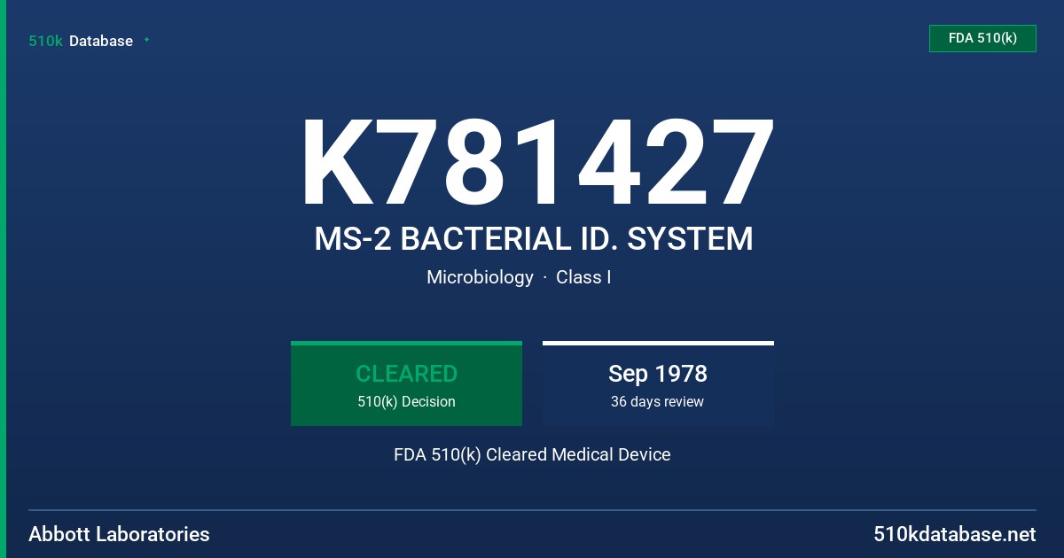 K781427 MS-2 BACTERIAL ID. SYSTEM FDA 510(k) Cleared Medical Device
