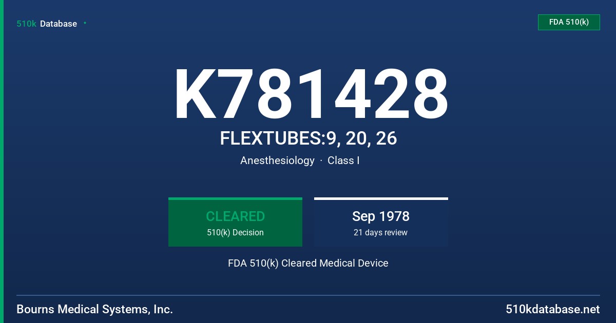 K781428 FLEXTUBES:9, 20, 26 FDA 510(k) Cleared Medical Device