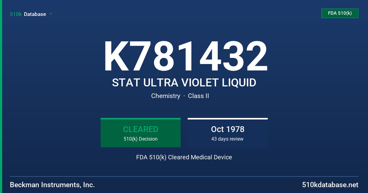 K781432 STAT ULTRA VIOLET LIQUID FDA 510(k) Cleared Medical Device