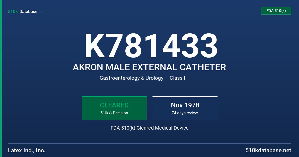K781433 AKRON MALE EXTERNAL CATHETER FDA 510(k) Cleared Medical Device