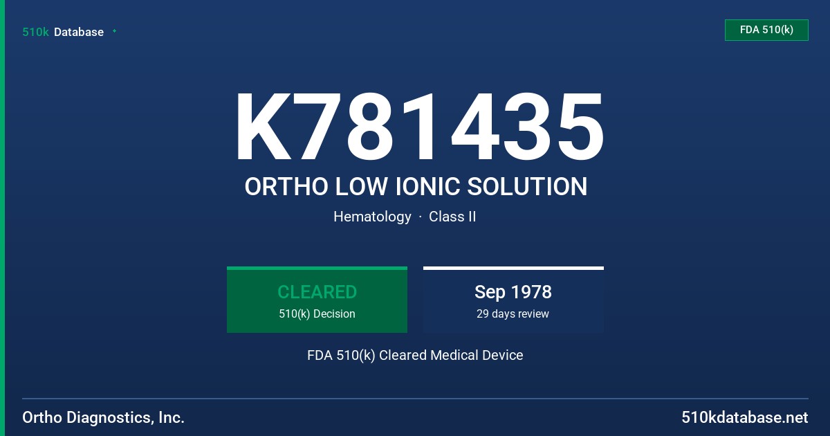K781435 ORTHO LOW IONIC SOLUTION FDA 510(k) Cleared Medical Device