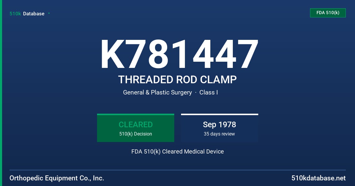 K781447 THREADED ROD CLAMP FDA 510(k) Cleared Medical Device