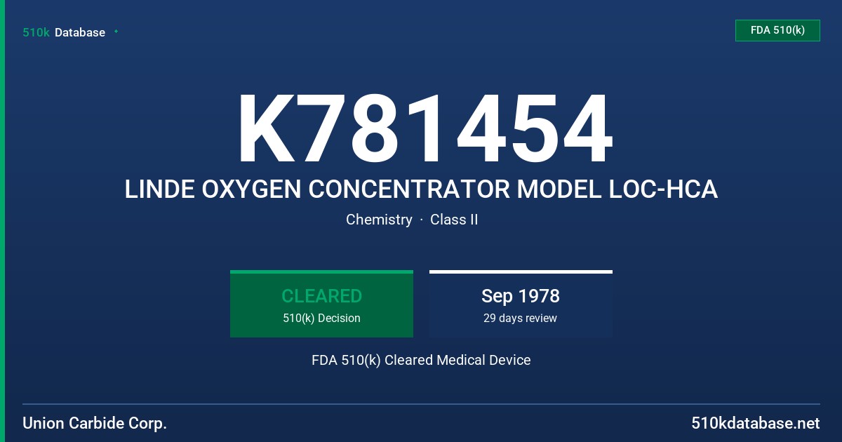K781454 LINDE OXYGEN CONCENTRATOR MODEL LOC-HCA FDA 510(k) Cleared Medical Device