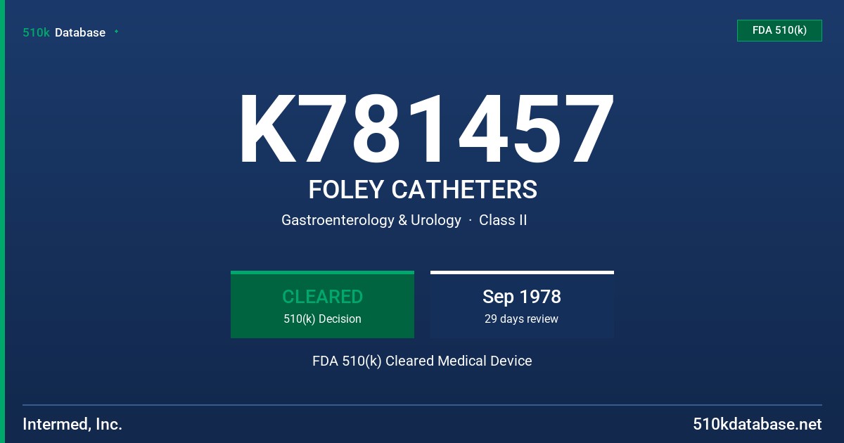K781457 FOLEY CATHETERS FDA 510(k) Cleared Medical Device