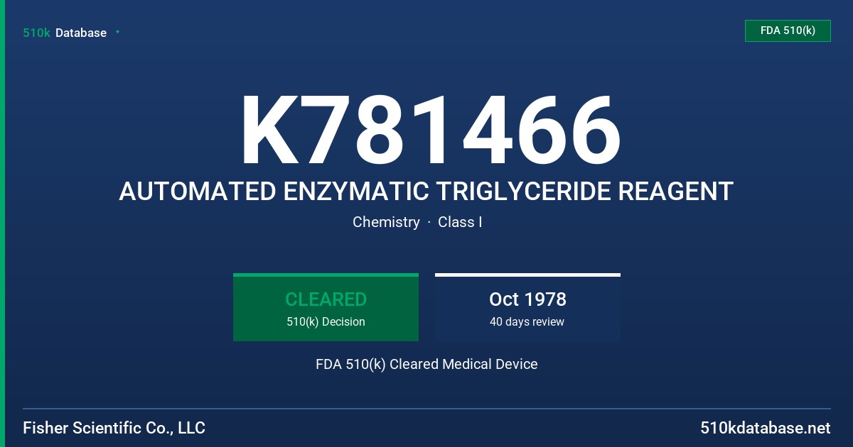 K781466 AUTOMATED ENZYMATIC TRIGLYCERIDE REAGENT FDA 510(k) Cleared Medical Device