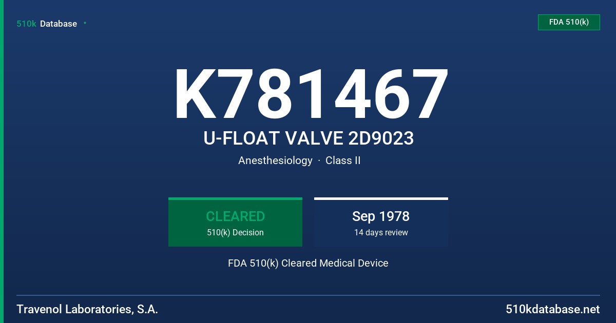 K781467 U-FLOAT VALVE 2D9023 FDA 510(k) Cleared Medical Device
